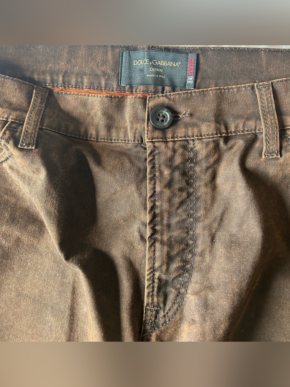 Dolce&Gabbana Men's Jeans Brown Pants Size 54/XL 14 Stretch Wax Coated EUC - Picture 10 of 12